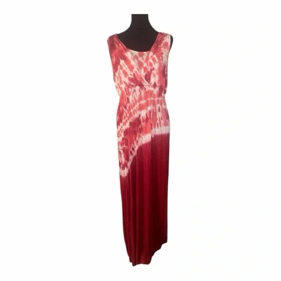 ONE WORLD Women’s Red and White Tie-Dye Sleeveless Maxi Dress Size L - Picture 1 of 5